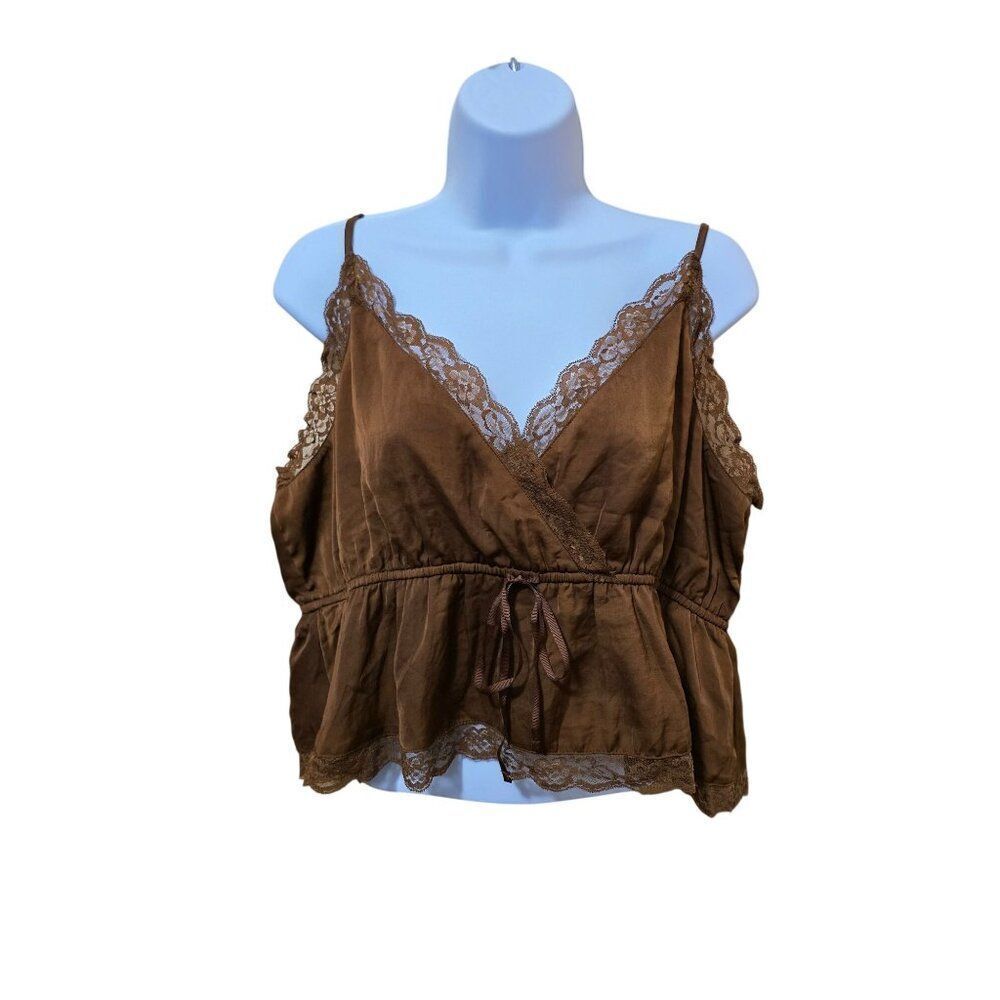 American Eagle Brown Lace Trimmed XL Sleeveless Camisole With Adjustable Straps